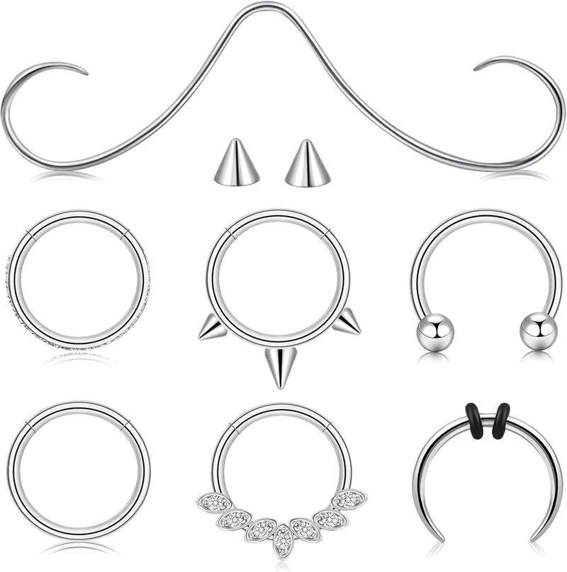 ONESING 20-30 Pcs Septum Rings 16G Septum Jewelry - Surgical Steel Piercings Horseshoe Helix Daith Smiley Tragus Lip Rings Nose Hoop Hinged Seamless Piercing Jewelry for Women Men - Image 1